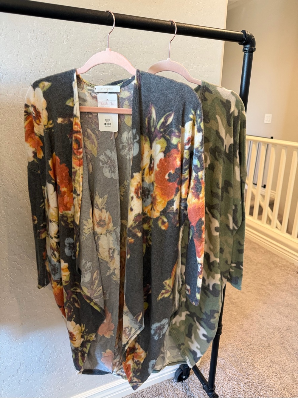 Bundle of 2 Open Cardigan in Charcoal, Orange & Green